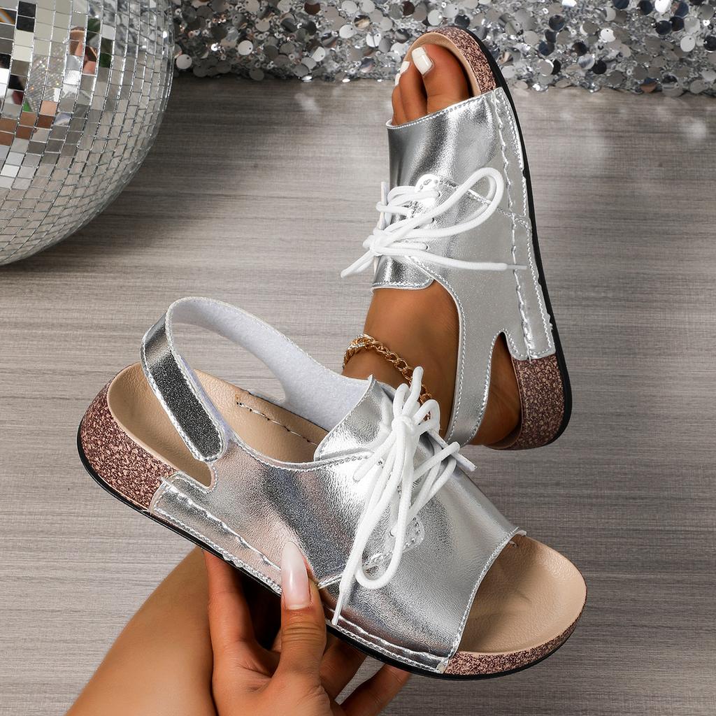 Slope Heel Cool Slippers Women's Summer New One-pedal Lace-up Fish Mouth Thick-soled Velcro Sandals