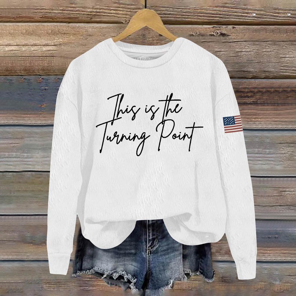 Ladies Fashion Casual Long Sleeve Printed Round Neck  Pullover Top