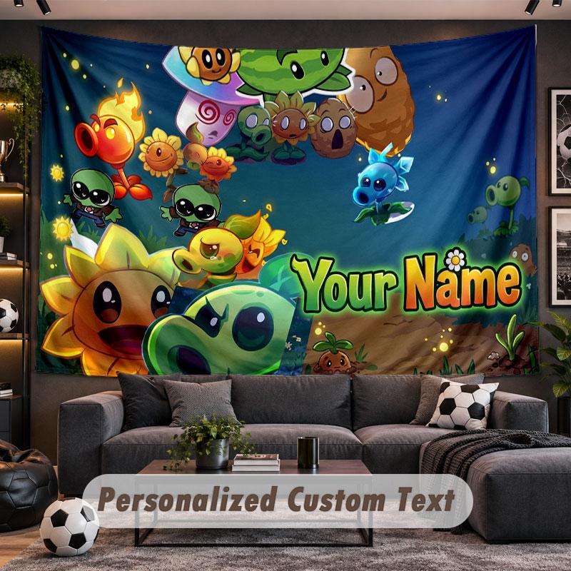 Wall Hanging Tapestry Custom NamePlants vs. Zombie Pattern Personalized Printed Fabric Wall Decor