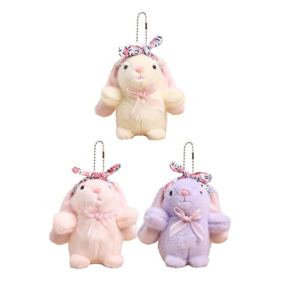 Mini Bunny Plush Keychain Soft Stuffed Rabbit with Floral Headband & Bow Cute Pendant for Bags Backpacks Keys Decorative Gift for Kids & Animal Lovers
