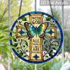 Acrylic Cross Butterfly Suncatcher Stained Glass Effect Window Hanging Ornament Religious Decor for Home