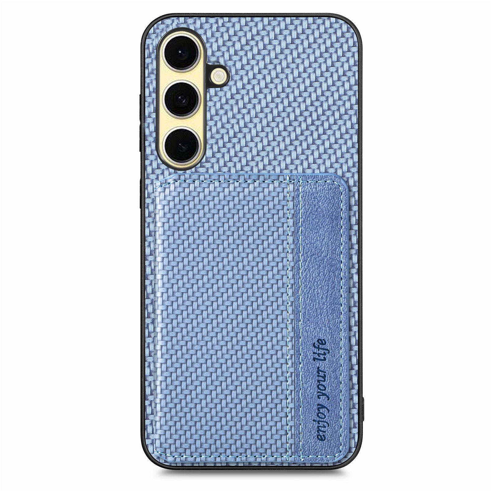 

Чохол для Samsung Galaxy A56 5G з блокуванням RFID, шкіряна задня кришка телефону з вуглецевого волокна з тримачем для карток Blue