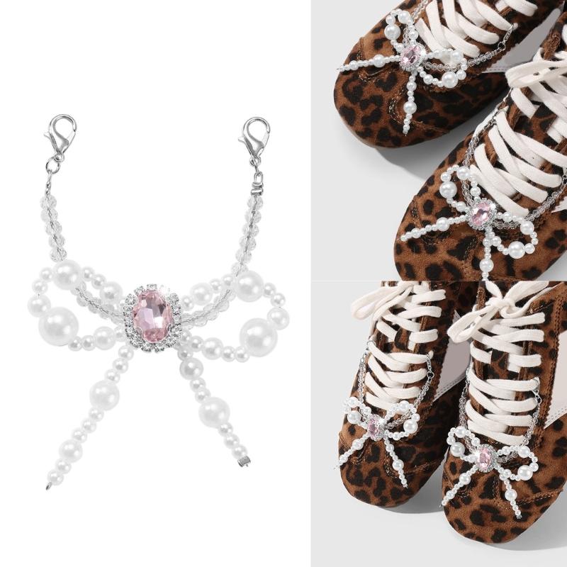 Elegant Detachable Pearls Beaded Bowknot Shoe Clips For Women Formal Event Wedding Party Heel Sneakers Charm Accessories