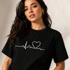 Unisex Heartbeat Line Print Tshirt Simple Love Heart Graphic Casual Short Sleeve Round Neck Minimalist Tee Top Black White