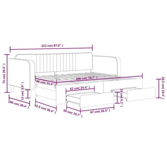 VidaXL Daybed with Trundle and Drawers Yellow 90x200 Cm Velvet 3197116