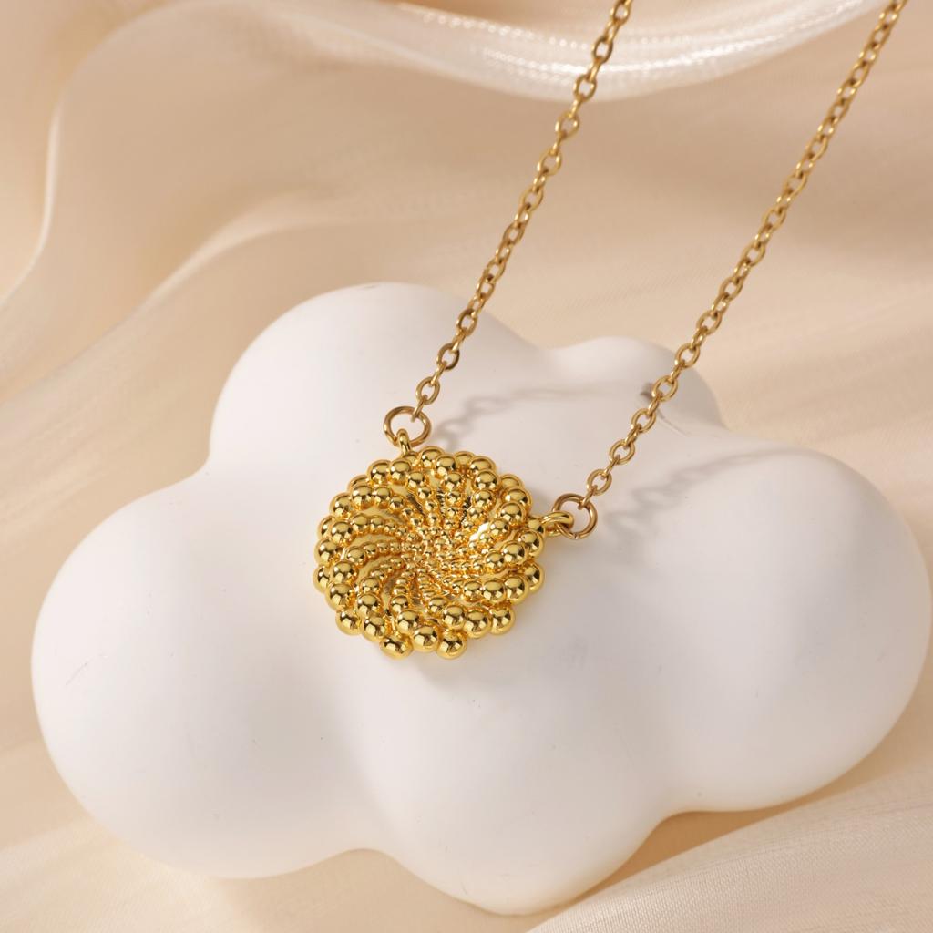 Stylish Stainless Steel Threaded Bead Flower Necklace for Women Mama 18K Gold-plated Necklace Choker Wedding Jewelry Accessories