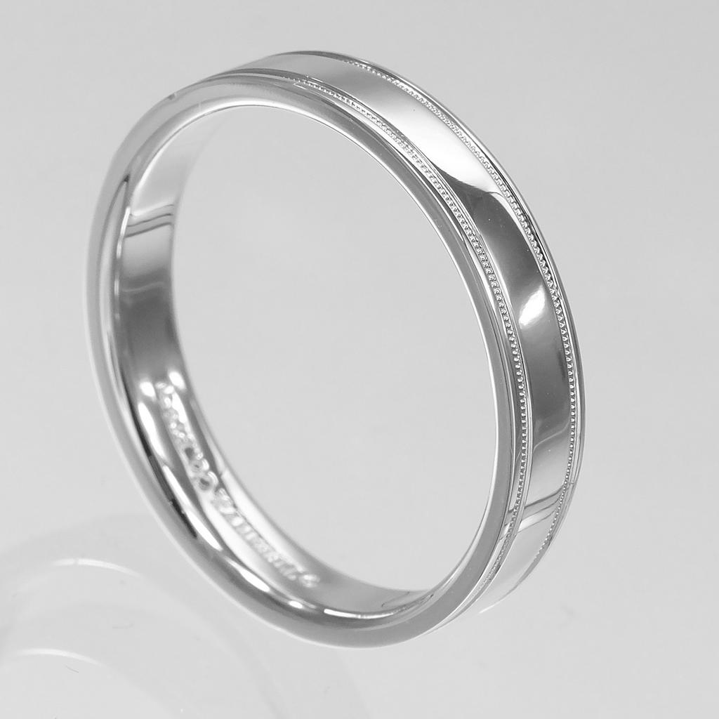 TIFFANY&Co. Milgrain To Gathered Ring 0.2" Band Pt950Platinum #9.9(US Size) 7.5g Mens Used