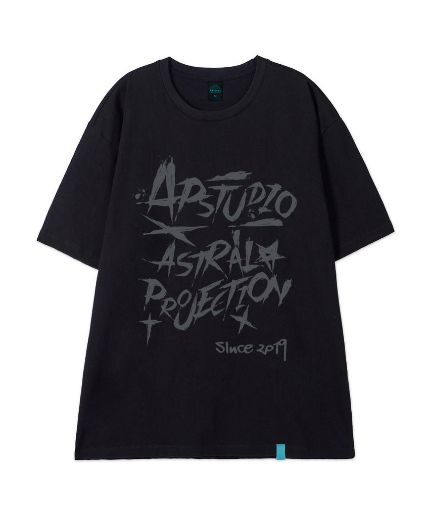 ASTRAL PROJECTION [Rough Lettering] Cotton Loose Fit Short Sleeve T-Shirt_Black