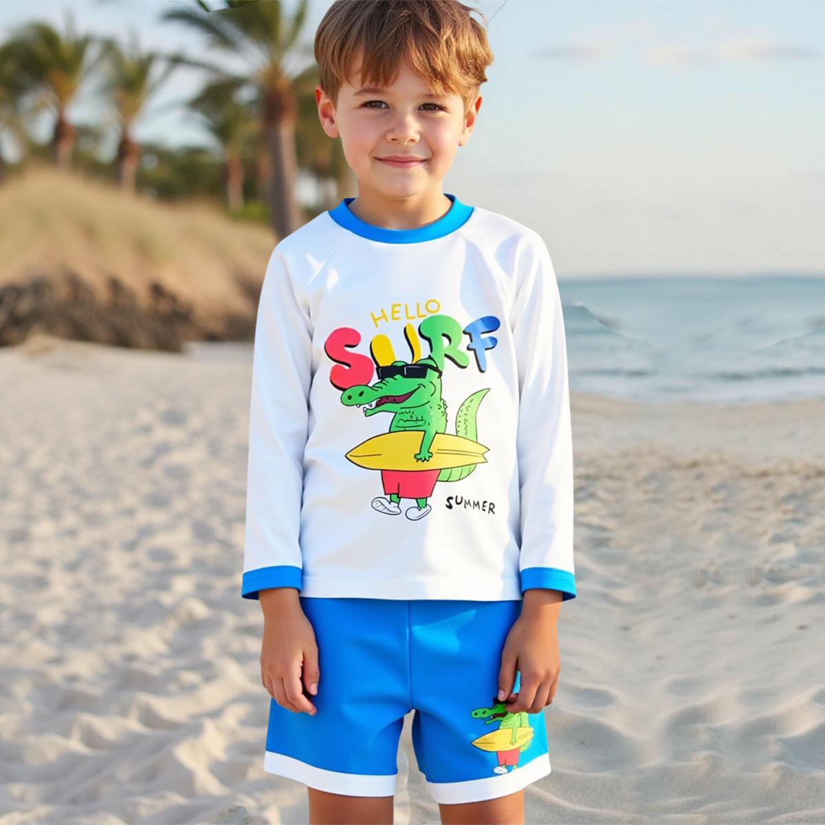 

Boys 2025 Graffiti Print Long Sleeve Two-Piece Swimsuit 6 Years синій