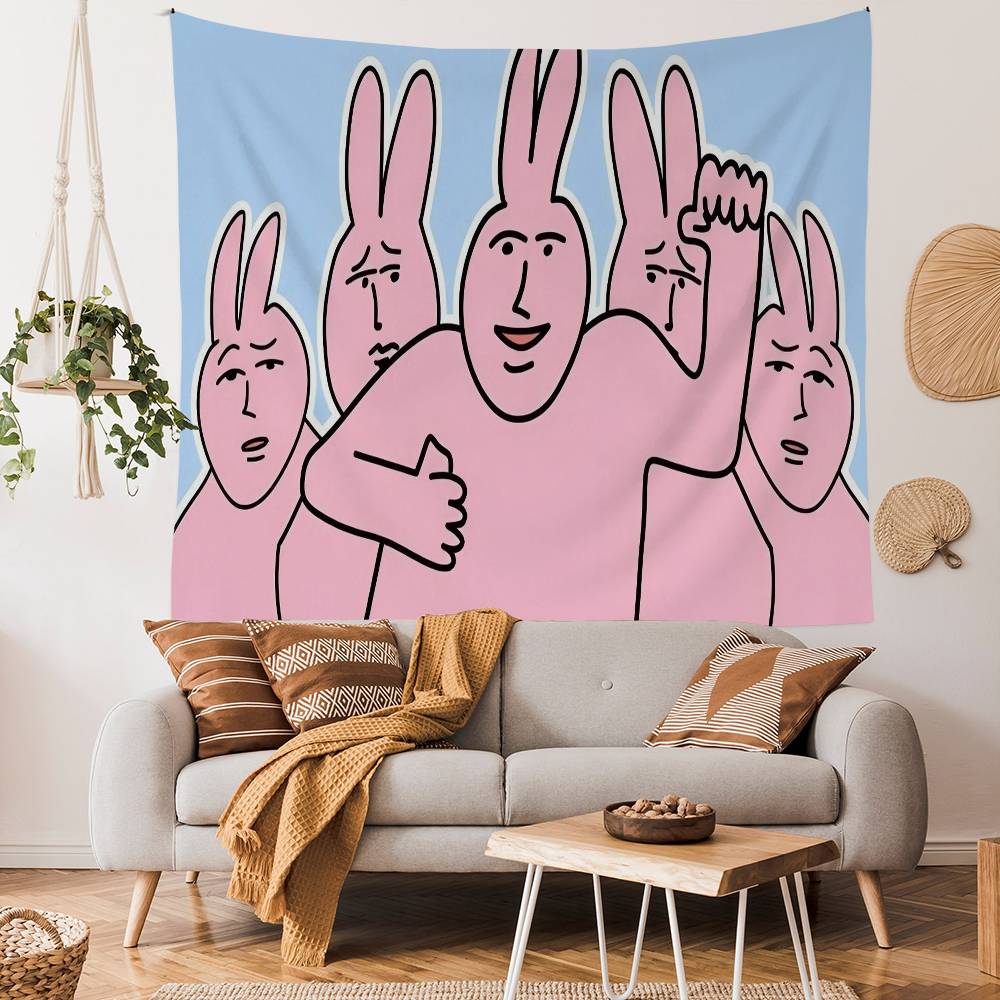 My FFriend Pink Rabbit Funny DIY Wall Tapestry Hanging Tarot Hippie Wall Rugs Dorm INS Home Decor