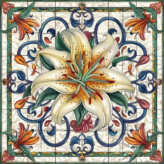 5D Diy Diamond Painting Colorful Mandala White Lily Flower Cross Stitch Full Square Round Picture Mosaic Rhinestones Embroidery