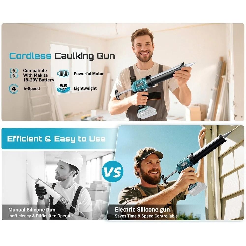 Rechargeable Adhesive Gun Cordless Electric Caulking Gun 300ml Sealant Glue Silicone Adhesive No Drip Caulk Power Tool