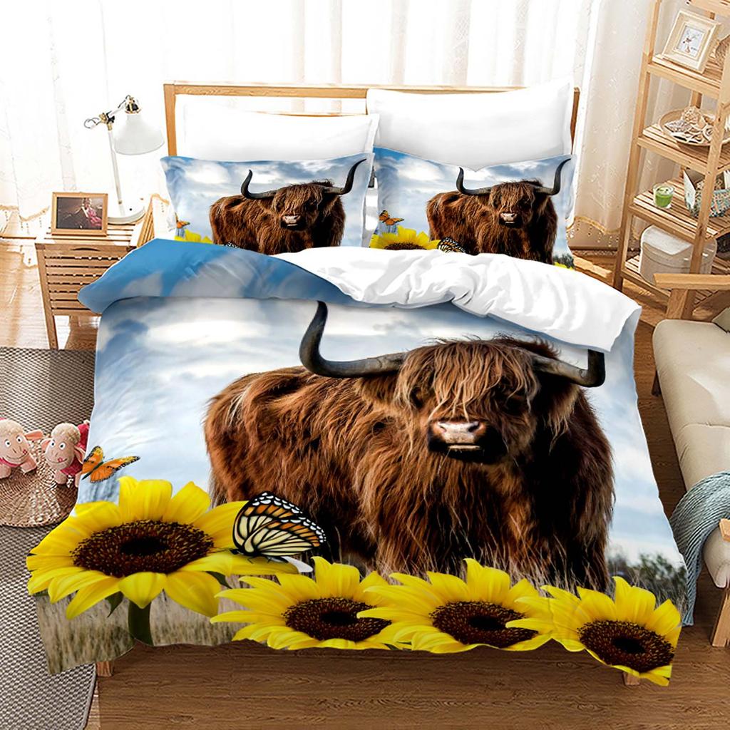 3D Yak Bedding Set King Queen Down Duvet Cover Pillowcase 2/3pcs Animal Bed Cover Soft Quick Drying Home Textile Men Gift