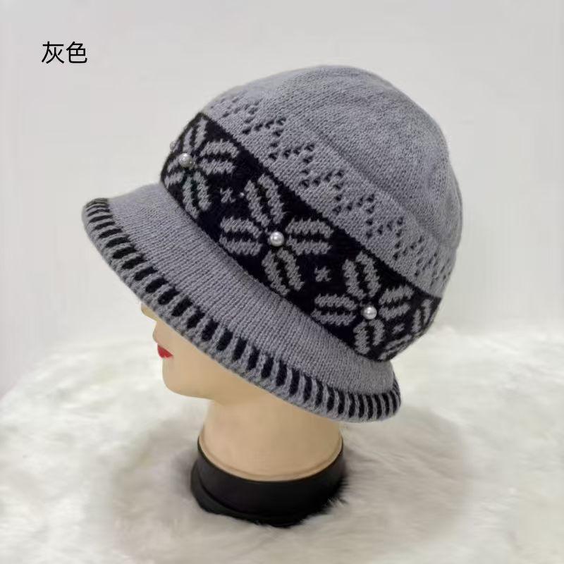 Winter Autumn Thick Fleece Knit Bucket Hat For Women Elderly