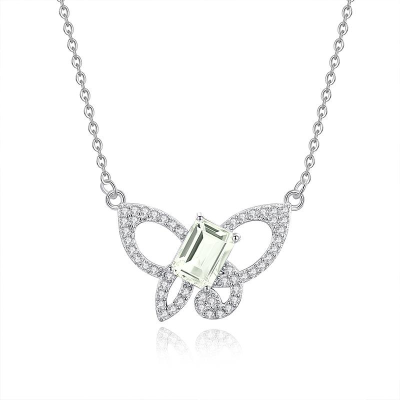 Natural stone butterfly pendant s925 pure silver necklace, niche, light luxury design, fashionable clavicle chain, high sense, fashionable jewelrygift