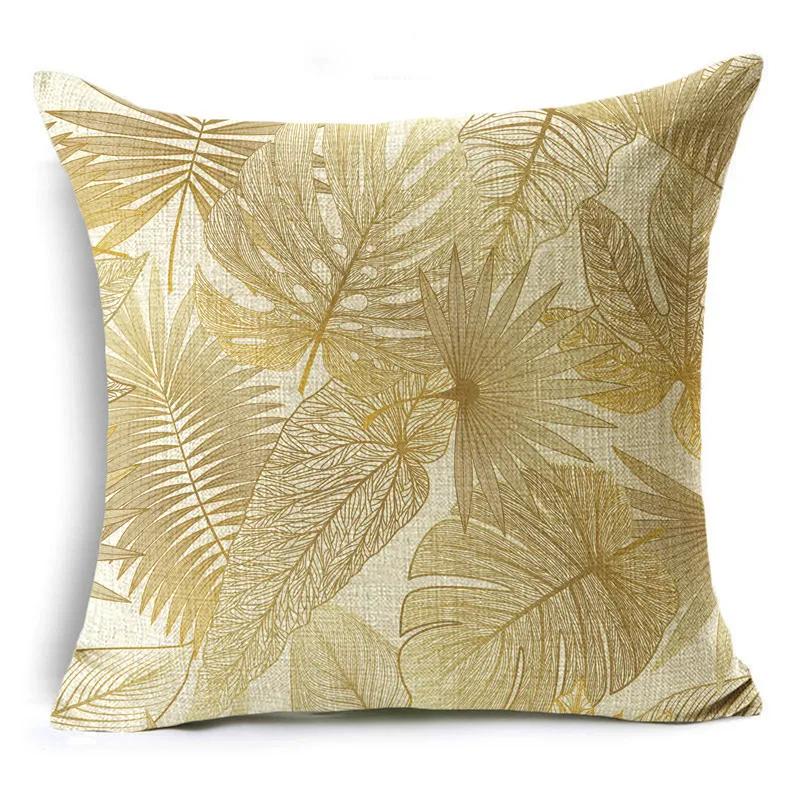 Nordic Style Golden Leaf Simple Bedside Cushion Cover Living Room Sofa Decoration Pillowcase 4040cm/4545cm/5050cm