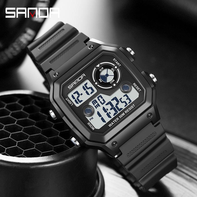 Sanda Men's Waterproof Digital Sports Watch - Luminous Square Outdoor Fashion Watch for Students