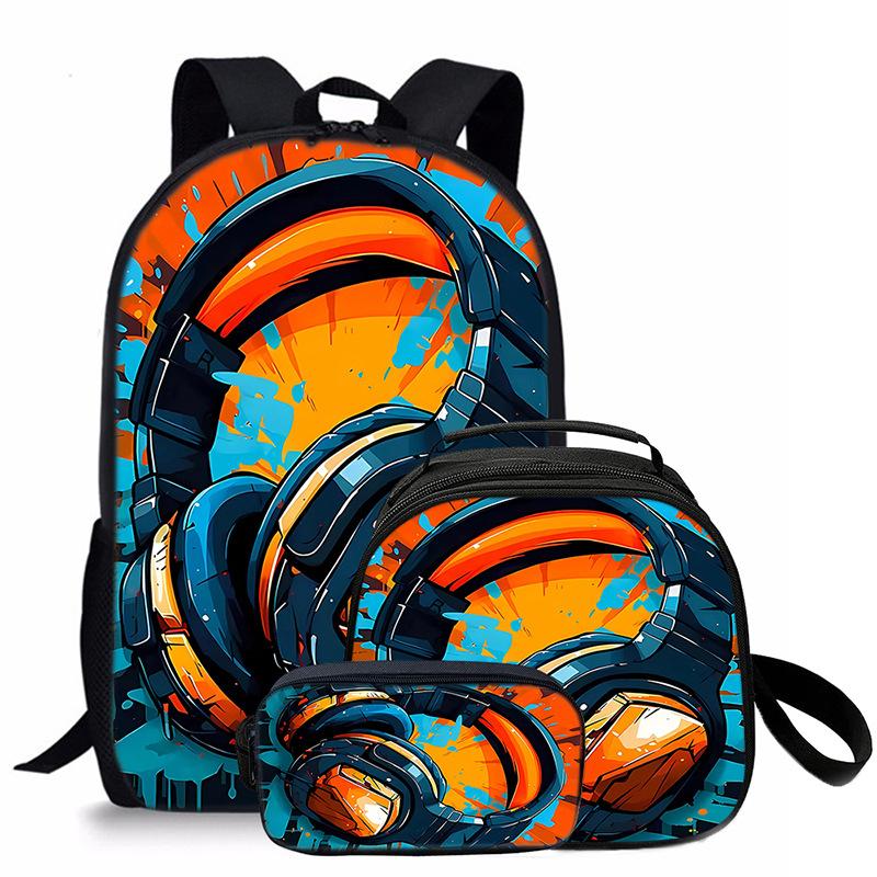 Auricolari Trendy Popolari Novità Stampa 3D Set da 3pz Zaini Scolastici per Studenti Zaino Daypack per Laptop Zaino a Tracolla Borsa Pranzo Astuccio