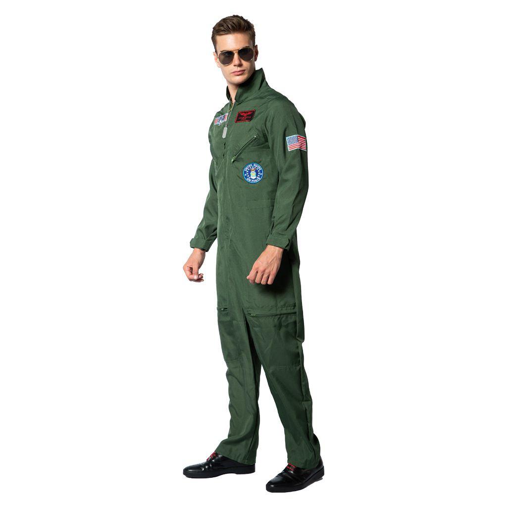 Top Gun pilots tērps Halloweena kostīms bērniem un pieaugušajiem Maverick Cosplay tērps ar saulesbrillēm un vārda zīmi