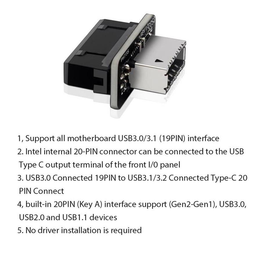 USB TYPE-E 90 Degree Adapter Chassis Front TYPE C Plugin Port For PC Motherboard