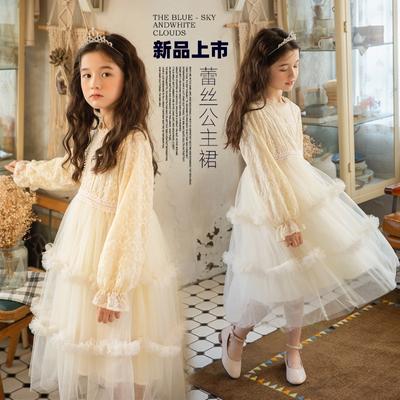 Fall Girls Princess Pageant Dress Lace Overlay Tulle Gown Long Sleeve Flower Girl Attire for Weddings & Holidays 3-12 Years