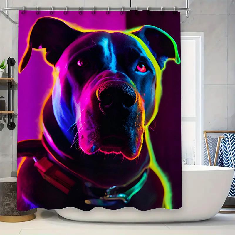 

Neon Dog Shower Curtain Vibrant Pet Art Print For Bathroom Decor Uv Resistant Fabric With Hooks (Pink/Blue) W60H190(CM)-1 Pcs