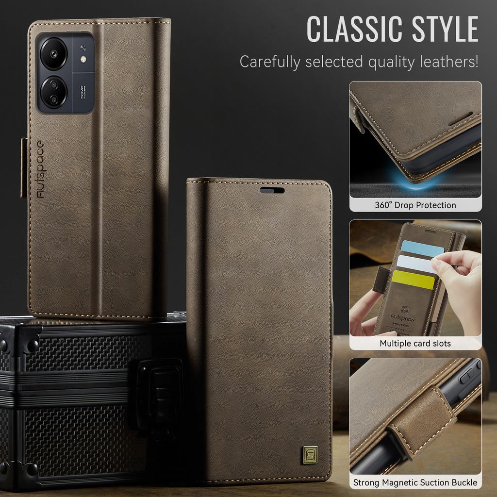 For Xiaomi Redmi 13C/ Redmi 13C 5G Wallet Case with Card Slots & Kickstand, 360° Protection Leather Case
