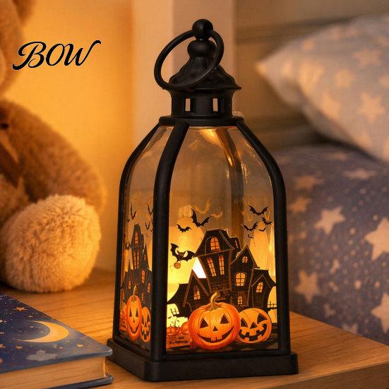 Halloween Party Decorations Candle Lantern, Decorative Spooky Witch Skeleton Pumpkin Tabletop Accessory Light for Haunted House, Front Porch,