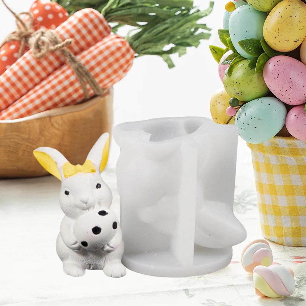 Rabbit Holding Easter Egg Silicone Mold 3D Epoxy Casting Decoration Craft Bunny Hold Easter Egg Epoxy Resin Casting Mold