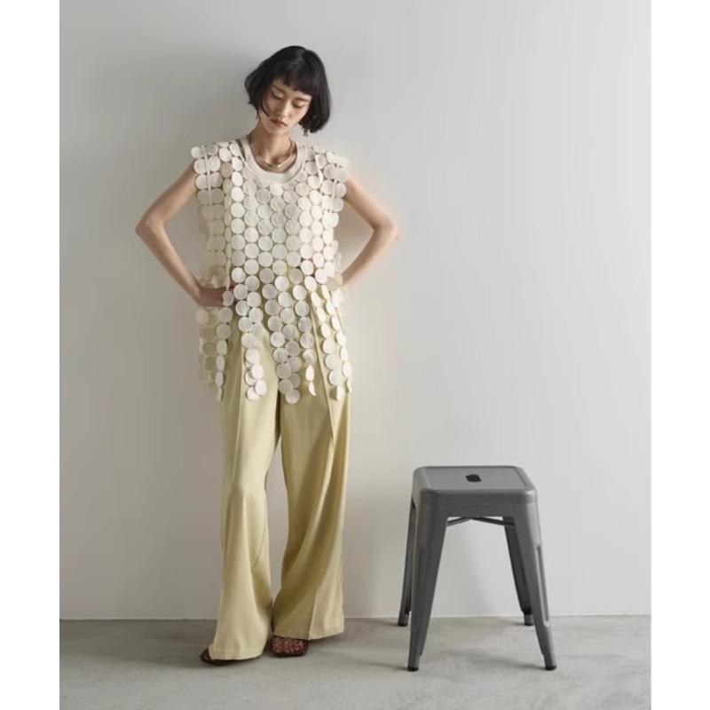 DIMANAF 2025 New T-Shirt Women Knitting Lace Vest Sleeveless Hollow Summer Style Basic Tops Loose