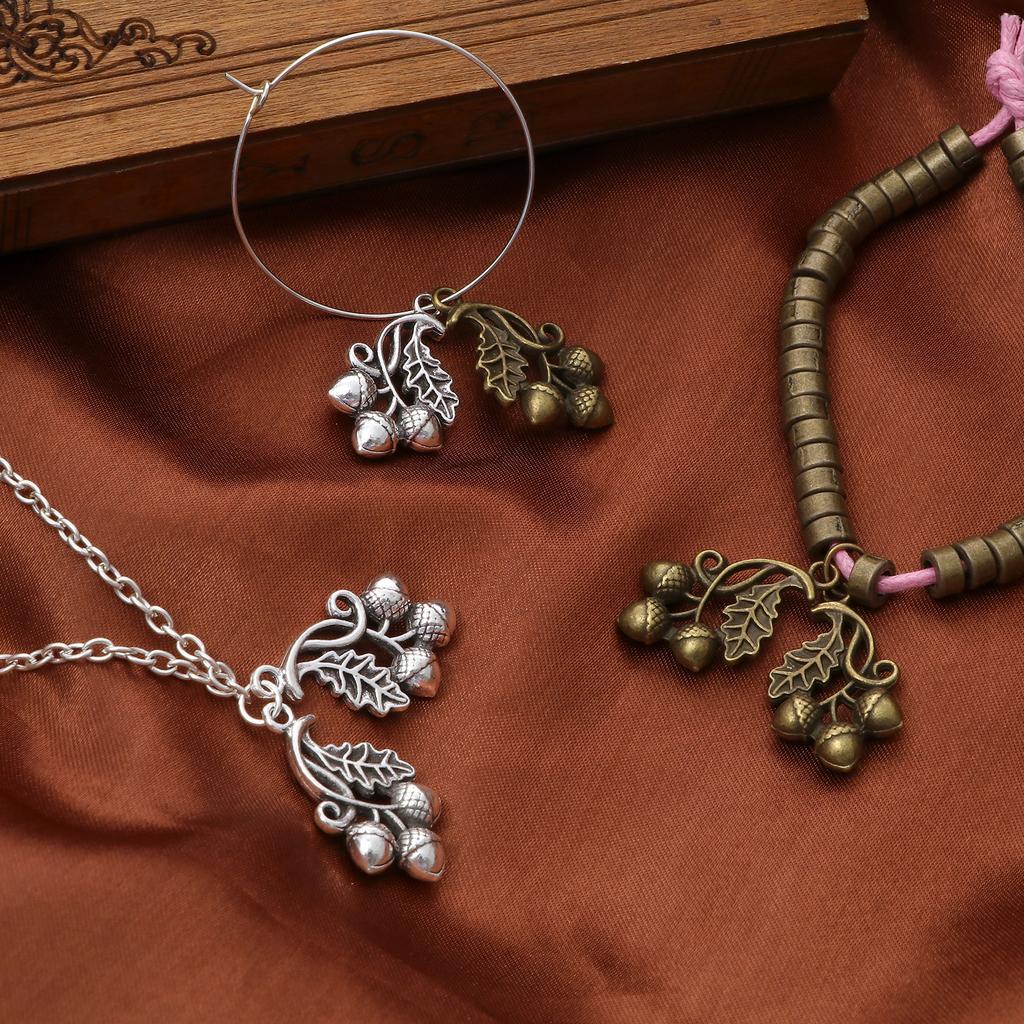 10PCs Acorn Leaf 3D Charms Vintage Metal Plant Pendants DIY Making Necklace Bracelets Women Jewelry Gifts 26mm x 15mm