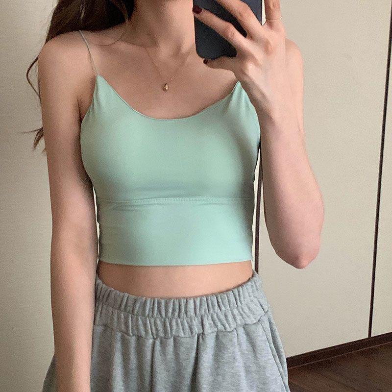 Nahtloses Damen-Tanktop aus Eis-Seide mit Brustpolstern - Bandeau im koreanischen Stil
