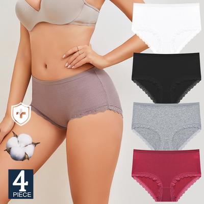 4Pcs Cotton Panty Breath Underwear Sexy Lace Panties High Waist Women Briefs Girls Comfort Underpants Female Lingerie