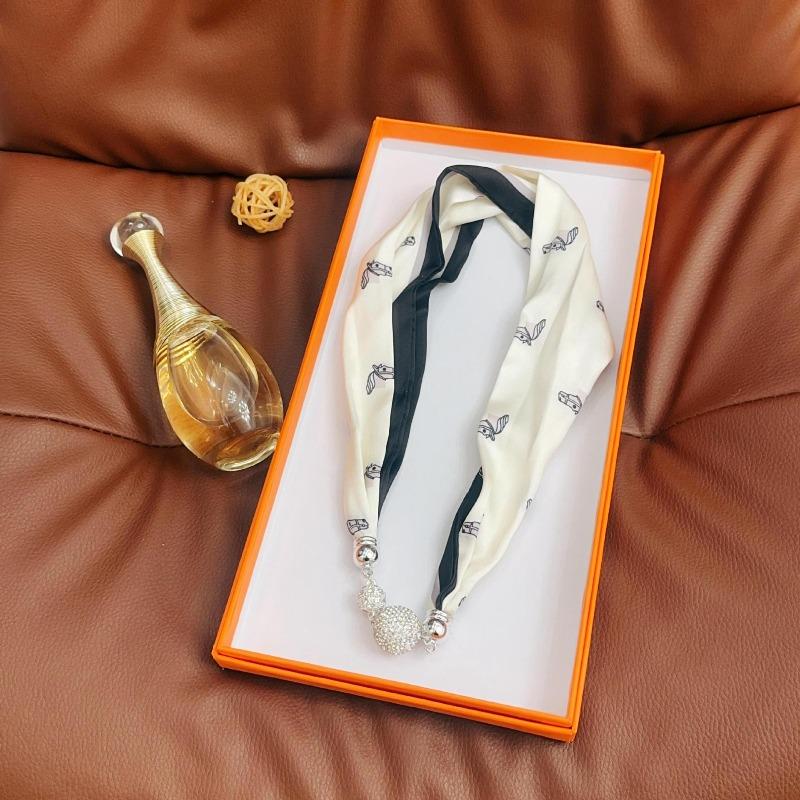 Silk scarf women's spring, autumn and summer new fashion neck protection decoration long necklace type magnetic buckle scarf small scarf