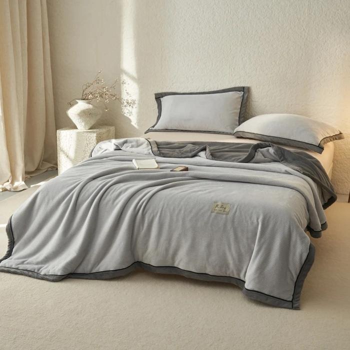 Winter Waffle Milk Fleece Blanket Thickened Office Nap Sofa Blanket Shawl Blanket Coral Bedding Zipper Multifunctional