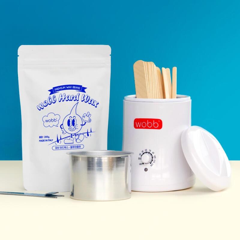 WOBB Синий Азуленовый Тонкий Нагреватель Воска Набор Для Самостоятельного Удаления Волос Воском White Vanilla Wax + WOBB Slim Warmer