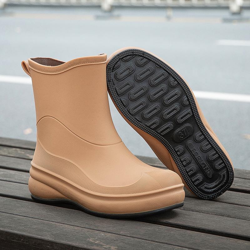 

Новые женские взрослые резиновые сапоги средней высоты модные нескользящие на толстой подошве водонепроницаемые ботинки с коротким голенищем уличная резиновая обувь 40 верблюд
