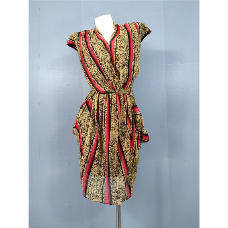 

Design Contrast Color Deep V Socialite Style Dress Silk