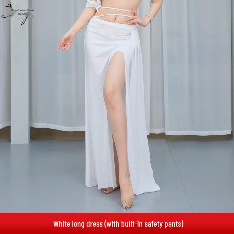 Huayu Feenstil Bauchtanz Übungsset: Geschlitzter langer Rock & Oberteil für orientalische Aufführung.