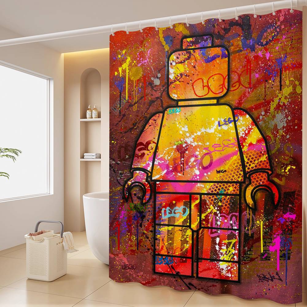 Cartoon Abstract Fun Various Occupations L-Legos Shower Curtain, Bathroom Decorative Shower Curtain, Waterproof Shower With Hook