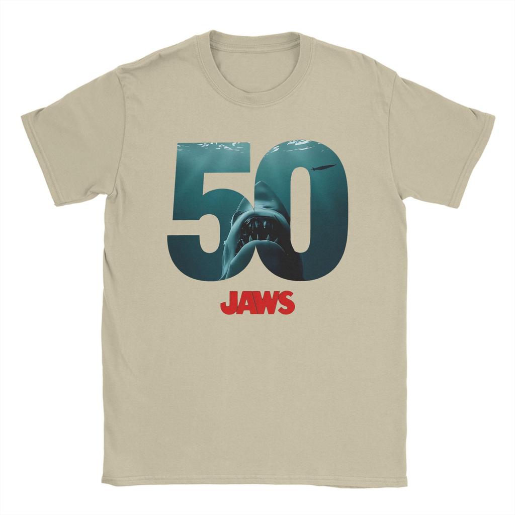 Jaws 50th T Shirt Street Style Pure Cotton TShirts Beach O Neck Leisure Tee Shirt Casual Plus Tops Fit To Man and Women