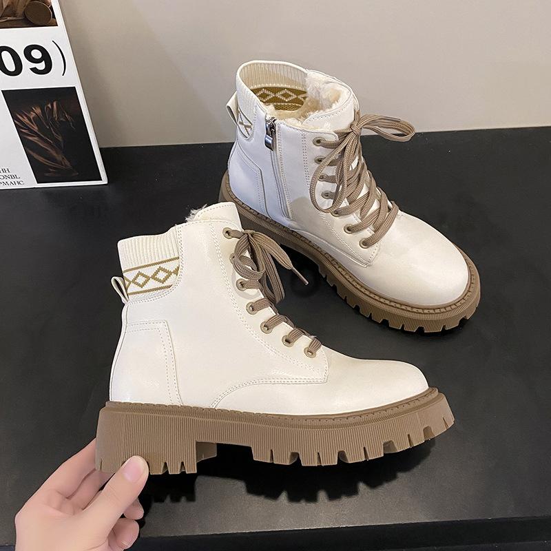 Winter Classic Solid Color Comfortable Motorcycles Boots Sports Women's Shoes High Cotton Flats