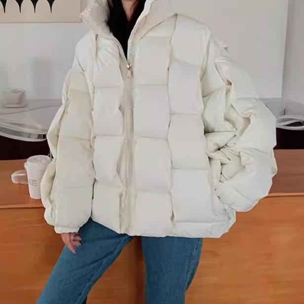 Winter new fashion trend design sense versatile vertical strip square warm cotton jacket
