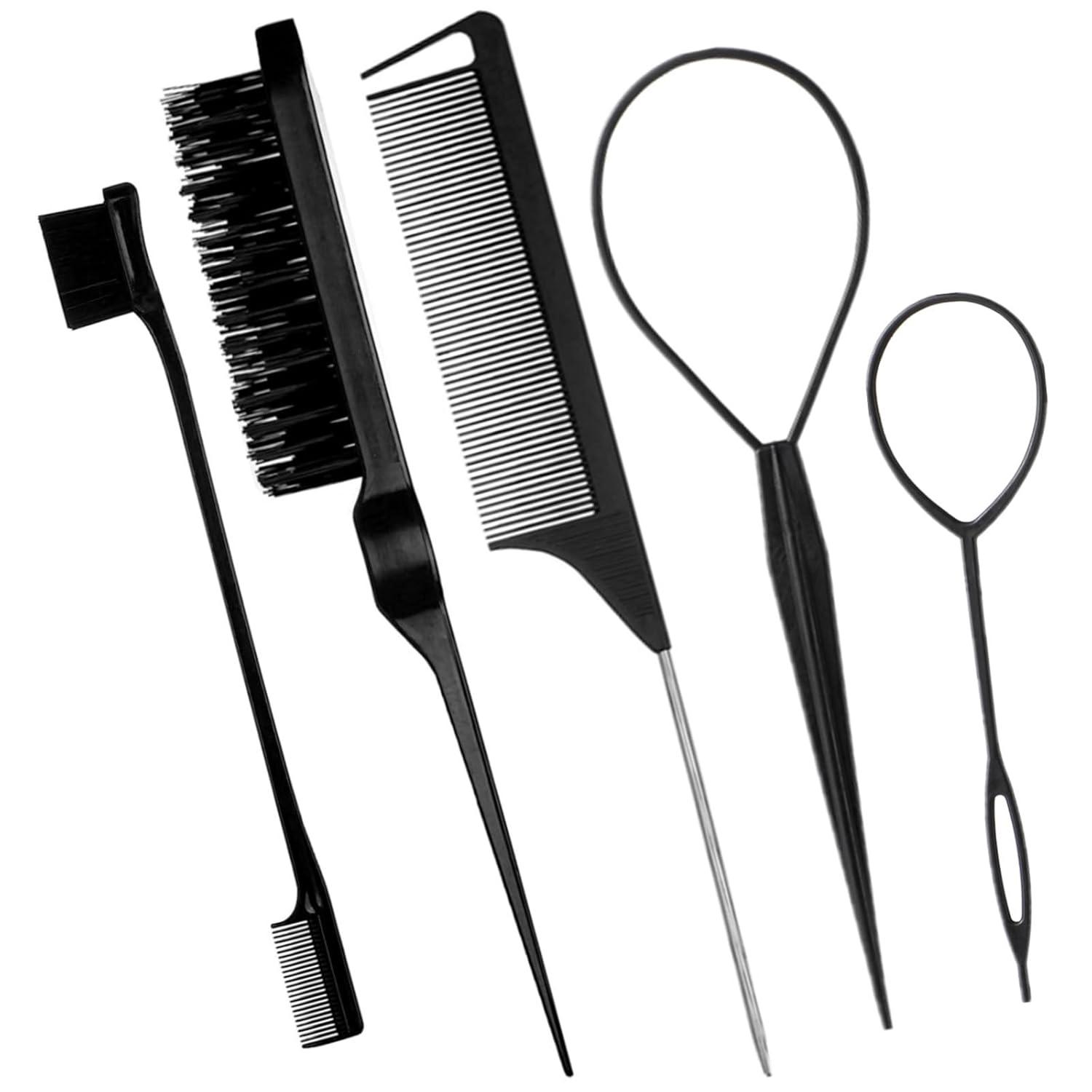 

Double-Headed Eyebrow Brush with Highlighter Steel Needle Tip Tail Comb Hair Puller Hairdressing Tool Set
