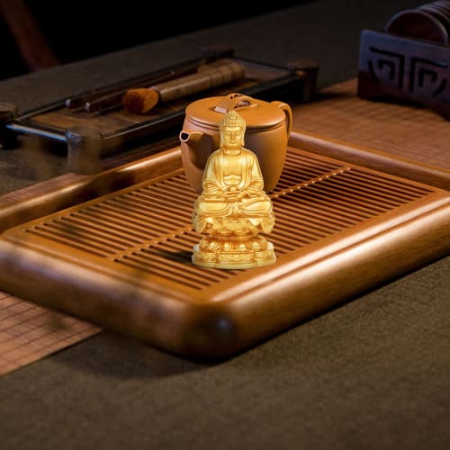 Shaka Nyorai Buddha Statue, Seated Buddha Statue, Object, Protection from Evil, Good Fortune, Feng Shui, Auspicious Item, Entryway Ornament (A-Gold)