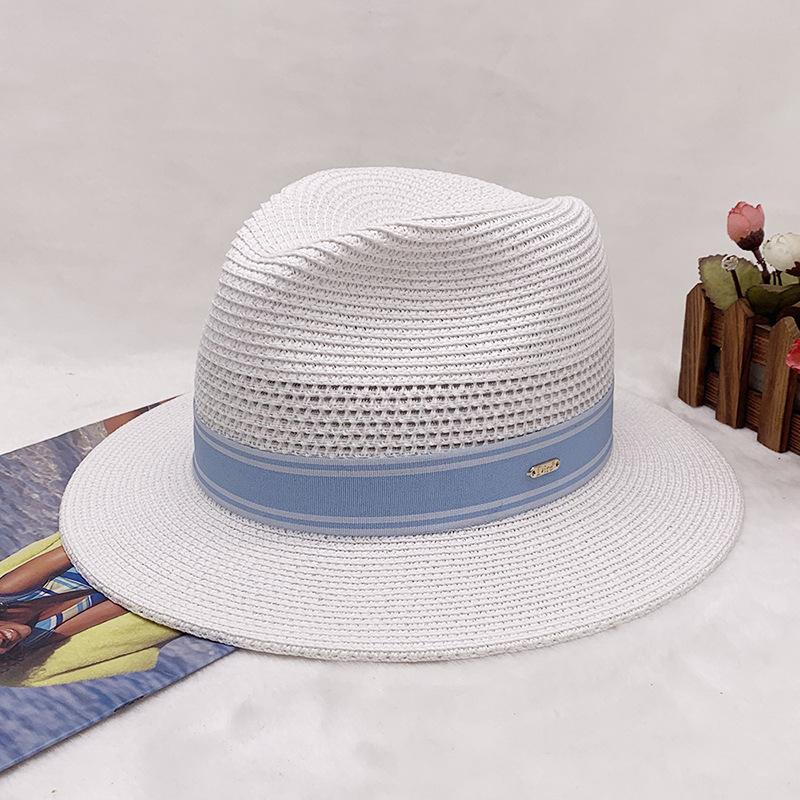 Straw Hollow Panama Straw Hat Men And Women Summer Seaside Vacation Beach Hat Jazz Hat Sun Visor Top Hat