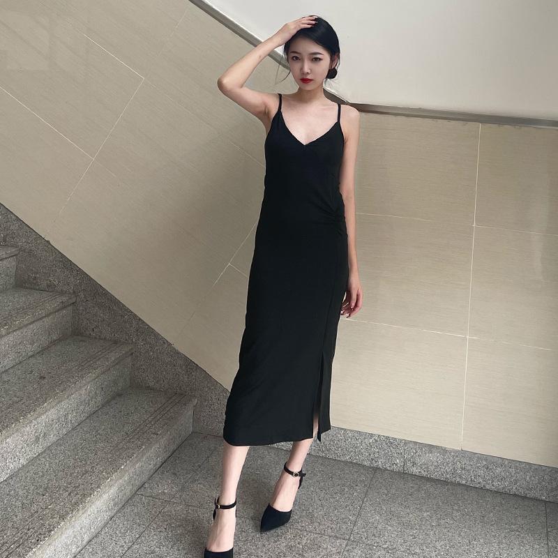 Women's Halter Dress Summer Vintage Elegant Sexy V-neck Dress Hepburn Style Slit Dress