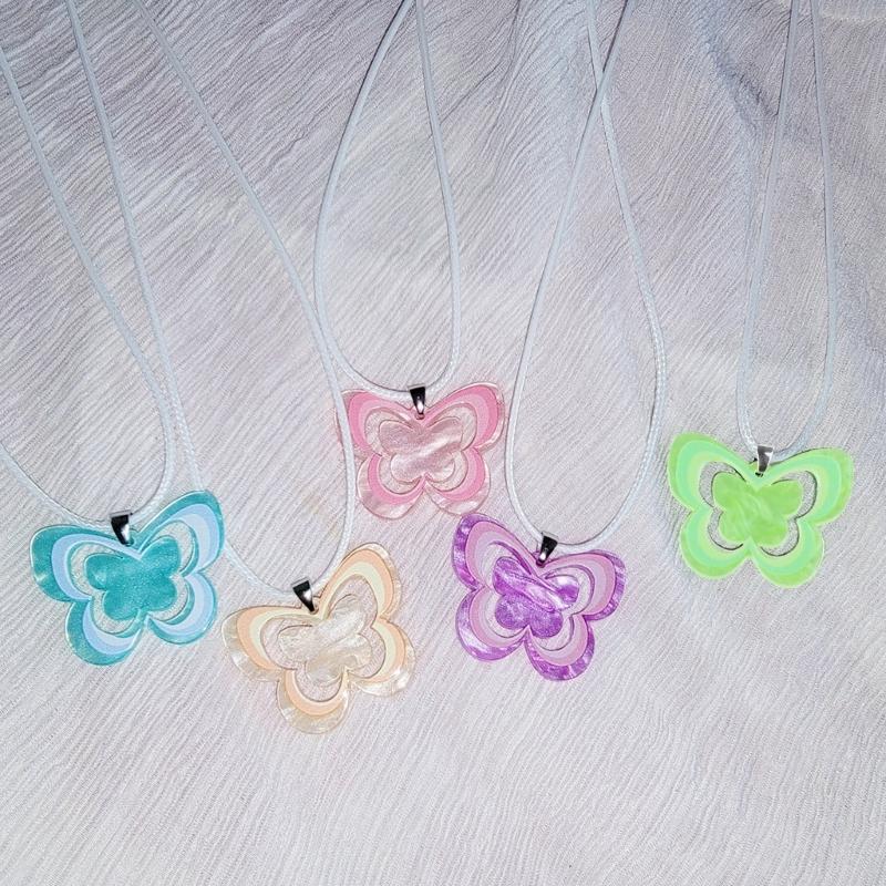 Charming Countryside Style Butterfly Necklace Acrylic Butterfly Charm Clavicle Chain Crystal Cord Choker Jewelry Gift