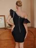 European and American Style One-Shoulder Irregular Hem Bodycon Bandage Dress