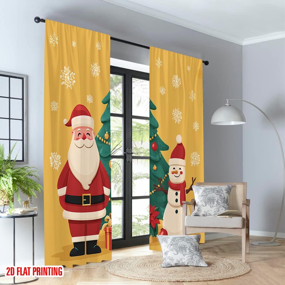 Flat Printing Christmas Hot Curtains Santa Snowman Tree Digital Printed Polyester Drapes Party Holiday Decor Set Of 2 Made